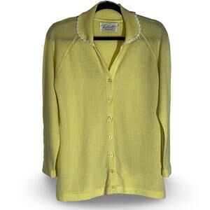 Talbott Travler Dacron Cardigan Size 36 Vintage 60s Daisy Applique Coquette